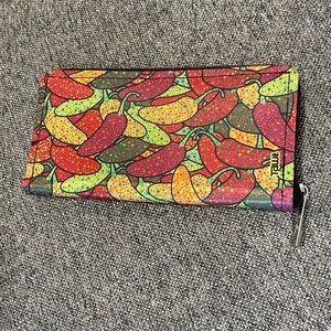 Tawi black with multicolored chili peppers pattern zip around long wallet. BNWOT